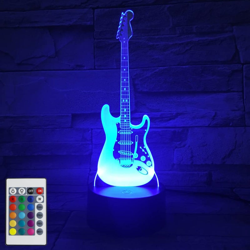 AZIMOM 3D Illusion Lamp Electric Guitar Remote Control 16 Colors Night Light for Kids Smart Touch Bedside Lamps Bedroom Decoration Boys & Girls Women Birthday Gifts - Image 1